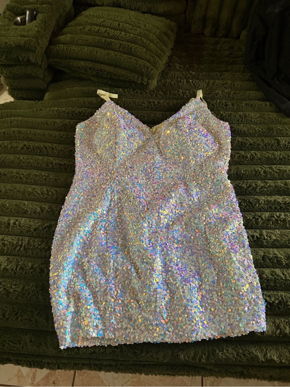 Fashion Nova Iridescent Sequin Mini Dress - Holographic White